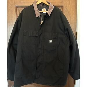 Vintage Carhartt‎ Black Union Made Work Duck Jacket Corduroy Collar Mens 52 XXL